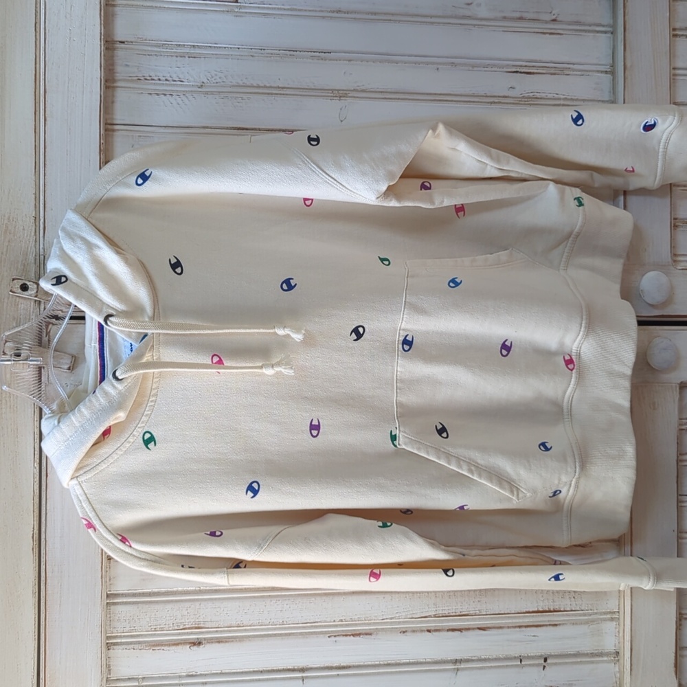 Champion, multicolor logo cream Color hoodie, SM - Picture 2 of 8